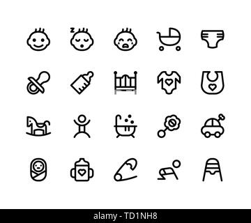 Einfache Baby ähnliche Vektor Zeile für Symbole. Enthält solche Ikonen wie Baby, Kinderwagen, Windeln, Schnuller, Flasche und mehr. Pixel Perfect Vector Icons bas Stock Vektor