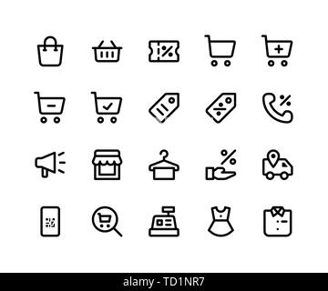 Einfache E-Commerce ergänzende Vektor Zeile für Symbole. Enthält solche Ikonen wie Shopping Bag, Discount, Store, Aufkleber und vieles mehr. Pixel Perfect Vector Icons b Stock Vektor