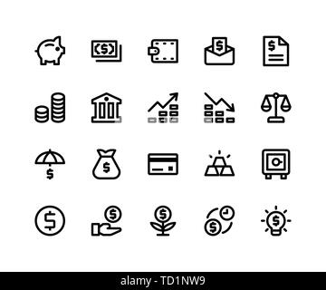 Einfache Finanzielle ähnliche Vektor Zeile für Symbole. Enthält solche Ikonen als Spardose, Geld, Brieftasche, Bill, Münzen und mehr. Pixel Perfect Vector Icons auf der Grundlage Stock Vektor