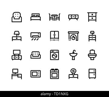 Einfache Möbel Vektor Zeile für Symbole. Enthält solche Ikonen als Sofa, Bett, Tisch, Schrank, Lampen und vieles mehr. Pixel Perfect Vector Icons o Stock Vektor