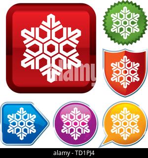 Vector Illustration. Setzen Sie glänzende Symbol Serie auf den Schaltflächen. Schneeflocke. Stock Vektor