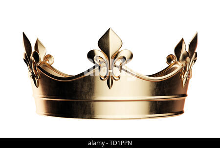 Golden Crown isoliert auf Weiss. 3D Rendering illustration Stockfoto