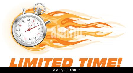 Stoppuhr im Flamme - Zeitlich begrenztes Angebot Banner, Verkauf Förderung Stock Vektor