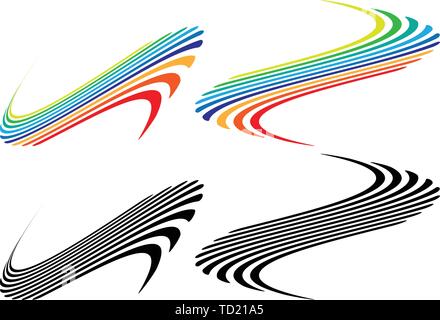 Bunte Streifen Streifen Linien mit gewellten, Bülow Wirkung. Die Entwicklung des abstrakten Elementen Stock Vektor