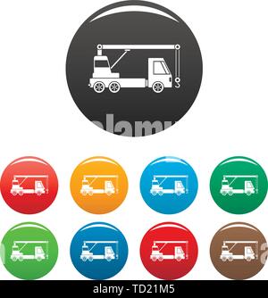 Lkw-Kran Icons Set 9 Farbe Vektor isoliert auf Weiss für jedes Design Stock Vektor