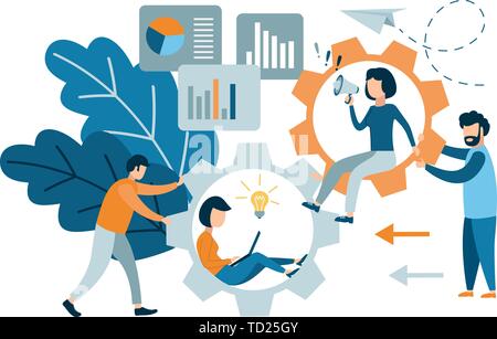 Flat Style Moderne Teamarbeit, Mitarbeiter Mitarbeiter Infografik Konzept. Vector Illustration Stock Vektor