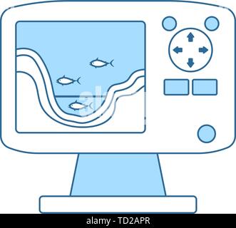 Symbol für Echolot. Dünne Linie mit blauer Füllung Design. Vector Illustration. Stock Vektor
