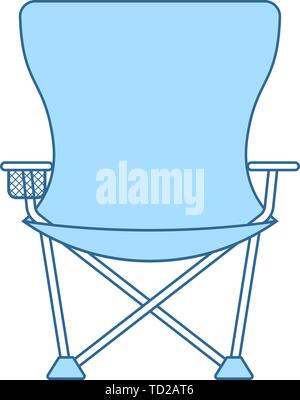 Symbol der Fischerei Klappstuhl. Dünne Linie mit blauer Füllung Design. Vector Illustration. Stock Vektor