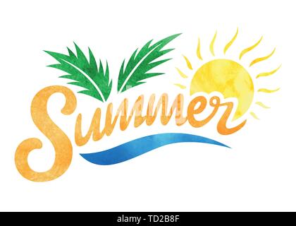 Sommer Logo. Bürste Schriftzug Komposition. Isolierte Aquarell auf weißem Hintergrund. Sommer Typografie. Vector Illustration. für Print, Icon Design, Web Stock Vektor