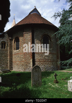 Halbrunde Apsis von St. Michael und alle Engel Kirche, Copford, Essex, Großbritannien. Stockfoto