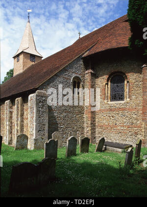 Halbrunde Apsis von St. Michael und alle Engel Kirche, Copford, Essex, Großbritannien. Stockfoto