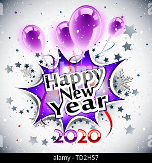 Frohes neues Jahr 2020, lila Grußkarte Stock Vektor