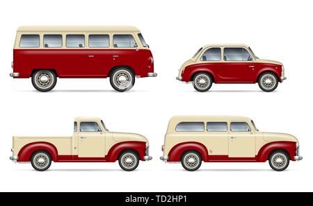 Retro Autos vector Mockup auf weißem Hintergrund für Fahrzeug Branding, Corporate Identity, mit Blick von der rechten Seite Stock Vektor
