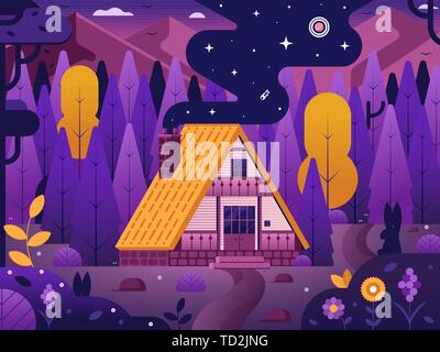 Chalet aus Holz Haus im Wald Stock Vektor