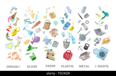 Sortierung Abfall Management Konzept Trennung Müllabfuhr Mülltonne Abbildung Stockfoto