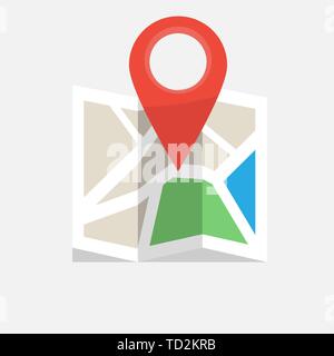 Gefaltete farbige Karte Symbol mit Stift Marker. Vector Illustration. Stock Vektor