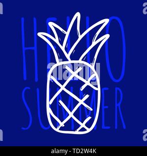 Doodle Ananas. Sommer poster Hand gezeichnet Symbol mit lustigen Text auf farbigen Hintergrund. Stock Vektor
