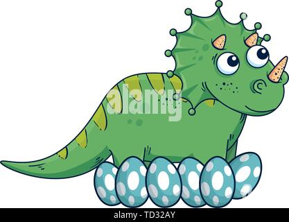Mutter triceratops Betreuung ihrer Eier Comic-figur Stock Vektor