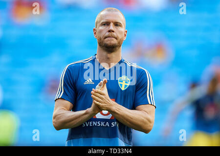 MADRID, Spanien - 10. Juni: Aleksander Milosevic von Schweden reagiert die UEFA Euro 2020 qualifier Match zwischen Schweden und Spanien in Santiago Bernabeu am 10. Juni 2019 in Madrid, Spanien. (Foto von David Aliaga/MB Medien) Stockfoto