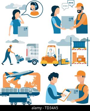 Konzept für Lieferservice, e-commerce, Online Shopping, Empfangen von Kurier an den Kunden. Stock Vektor