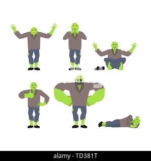 Zombie set Posen. Living Dead glücklich und Yoga. Untoten schlafen und wütend. schuldig und traurig. Vector Illustration Stock Vektor