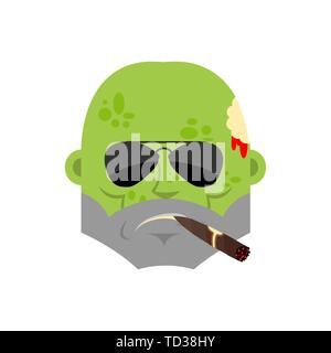 Zombie Cool ernst Avatar der Emotionen. Living Dead rauchen Zigarre emoji. Untote streng. Vector Illustration Stock Vektor