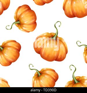 Nahtlose Muster mit orangefarbenen Kürbisse Stockfoto