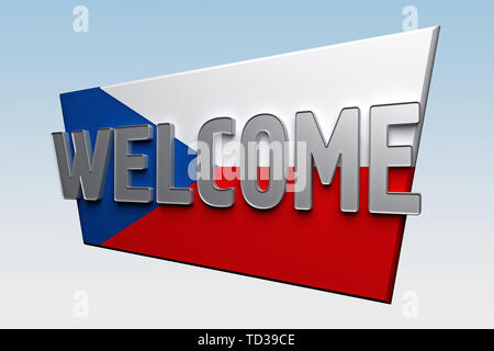 Willkommen Zeichen ist Farbe der Flagge Tschechische gemalt. 3D-Rendering Stockfoto