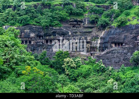 Panoramablick von Ajanta Höhlen, Mumbai, Maharashtra, Indien Stockfoto