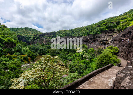 Panoramablick von Ajanta Höhlen, Mumbai, Maharashtra, Indien Stockfoto
