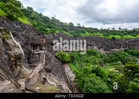 Panoramablick von Ajanta Höhlen, Mumbai, Maharashtra, Indien Stockfoto