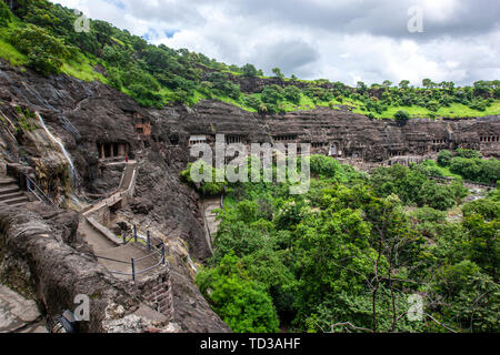Panoramablick von Ajanta Höhlen, Mumbai, Maharashtra, Indien Stockfoto