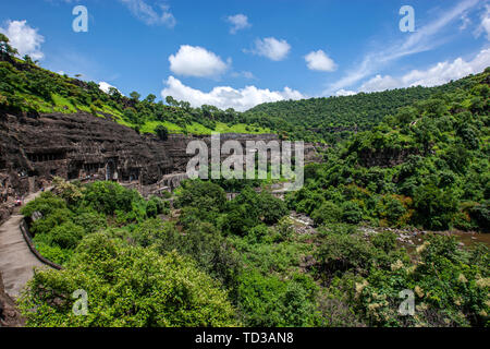 Panoramablick von Ajanta Höhlen, Mumbai, Maharashtra, Indien Stockfoto