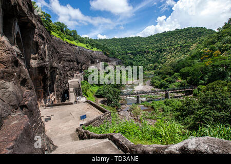 Panoramablick von Ajanta Höhlen, Mumbai, Maharashtra, Indien Stockfoto