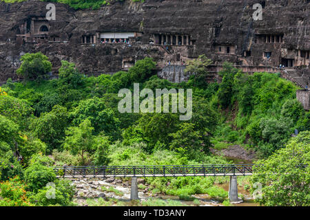Panoramablick von Ajanta Höhlen, Mumbai, Maharashtra, Indien Stockfoto