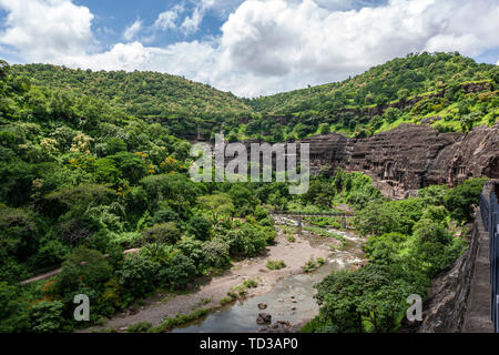 Panoramablick von Ajanta Höhlen, Mumbai, Maharashtra, Indien Stockfoto
