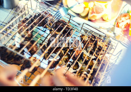 Gekochtes Hühnerfleisch im Gitter Grill Grill Stockfoto