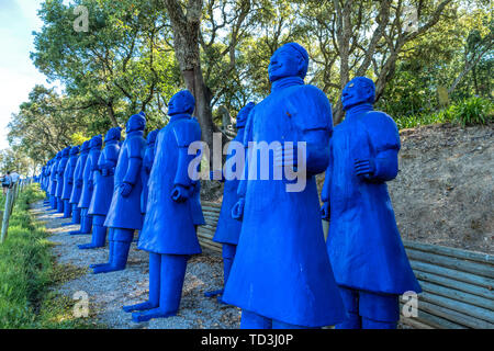 Blau Terracotta Krieger zahlen Armee. In Bacalhoa Buddha Eden Garden in Portugal. Bombarral Portugal. Stockfoto