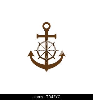 Schiffs Steuerrad, Anker-Symbol. Vector Illustration, flache Bauform. Stock Vektor