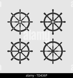 Schiffs Steuerrad gesetzt. Vector Illustration, flache Bauform. Stock Vektor