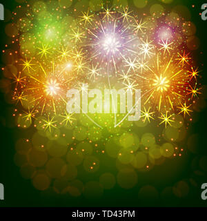 Red Feuerwerk für den Urlaub. Sekt in den dunklen Himmel. Feuerwerk für festliche Veranstaltungen, Silvester, Weihnachten. Abbildung. Stockfoto