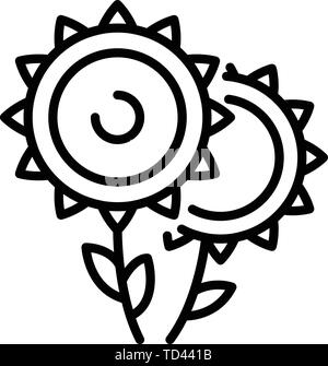 Zwei Sonnenblumen Symbol, outline Style Stock Vektor