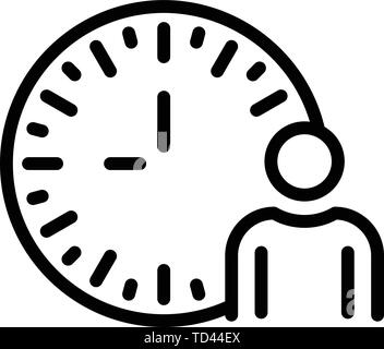 Mann und Analog Clock Icon, outline Style Stock Vektor
