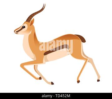 Afrikanischen wilden schwarzen-tailed Gazelle mit langen Hörnern cartoon Animal design Flachbild Vector Illustration auf weißem Hintergrund Seitenansicht Antilope läuft. Stock Vektor