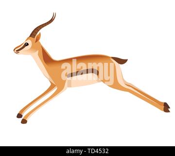 Afrikanischen wilden schwarzen-tailed Gazelle mit langen Hörnern cartoon Animal design Flachbild Vector Illustration auf weißem Hintergrund Seitenansicht Antilope läuft. Stock Vektor