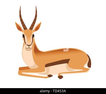 Afrikanischen wilden schwarzen-tailed Gazelle mit langen Hörnern cartoon Animal design Flachbild Vector Illustration auf weißem Hintergrund Seitenansicht Antilope liegt. Stock Vektor