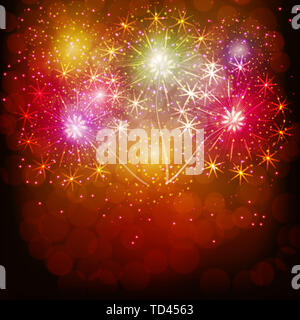 Red Feuerwerk für den Urlaub. Sekt in den dunklen Himmel. Feuerwerk für festliche Veranstaltungen, Silvester, Weihnachten. Abbildung. Stockfoto