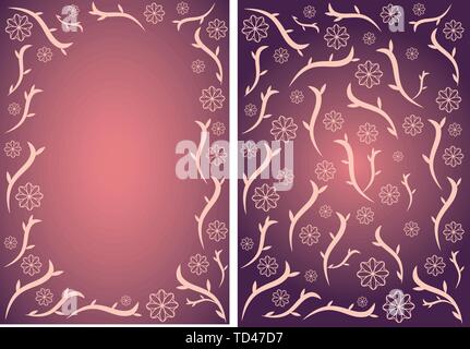 Rosa und Violett Blumen Vektor Karte, Broschüre Hintergrund Stock Vektor