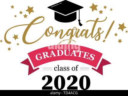Logo typo congrats Absolventen der Klasse von 2020 mit Sternen und Farbband Stock Vektor