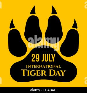 Internationale Tiger Tag. Juli 29. Vektor Karte mit isolierten Flat Style tiger Platzbedarf. Paw print Logo. Vector Illustration. Stock Vektor